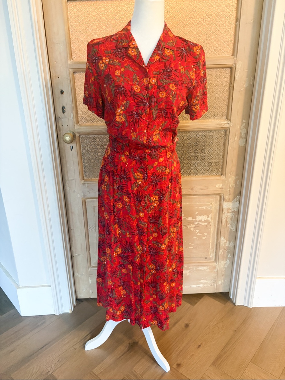 Sag Harbor Vintage 2 peice button up cotton set floral Hawaiian small petite
